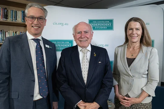 Tom Switzer, John Howard OM AC and Ticky Fullerton at the CIS event 'John Howard: A Sense of Balance'