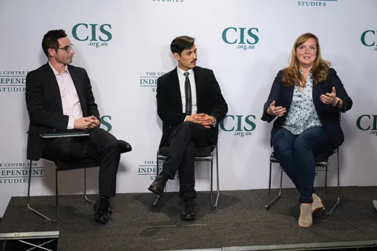 Glenn Fahey and Oliver Lovell and Sarah Powell at Debunking Maths Myths