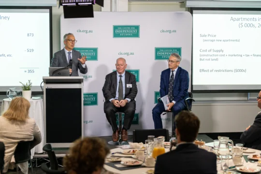 Nicholas Moore, Peter Tulip and Tom Switzer at the CIS event 'Peter Tulip and Tom Switzer at the CIS event 'Zoning, Affordability and Neighbourhood Character'