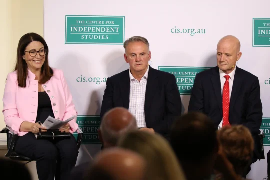 Miranda Devine, Mark Latham & Senator David Leyonhjelm debating on stage