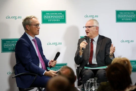 Tom Switzer & Rowan Callick debating on stage at CIS event: ''The audacity of Xi Jinping''