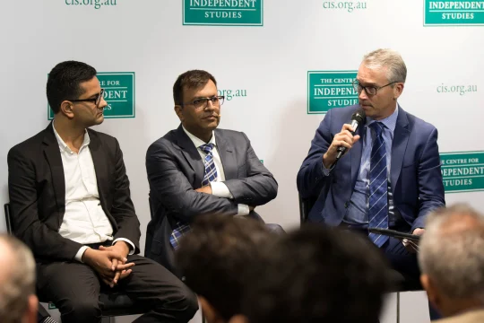 Manoj Sheoran, Rahul Jethi  & Tom Switzer speaking at CIS event: ''Modi, a transformative figure?''