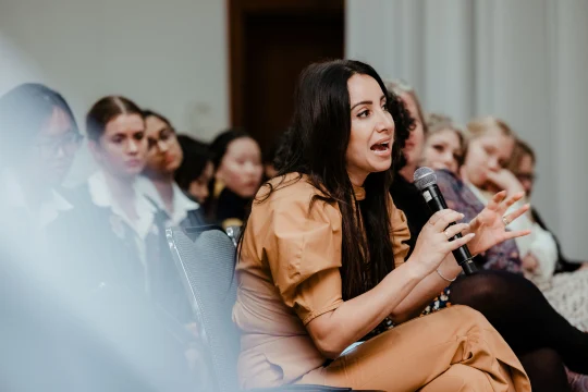 Antoinette Lattouf asking a question during our event