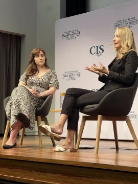 Louise Perry & Claire Lehmann speaking on stage at CIS event ''Why the Next Wave of Feminism is Conservative''