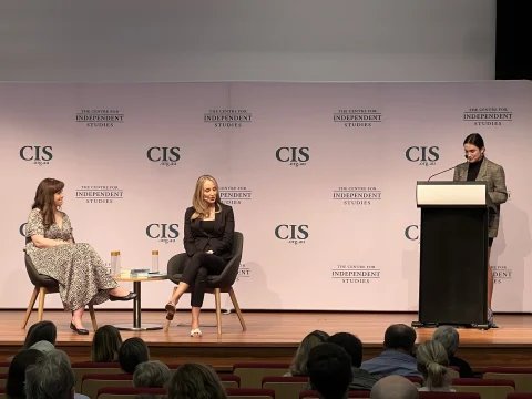 Zoe Booth speaking on stage at CIS event ''Why the Next Wave of Feminism is Conservative''